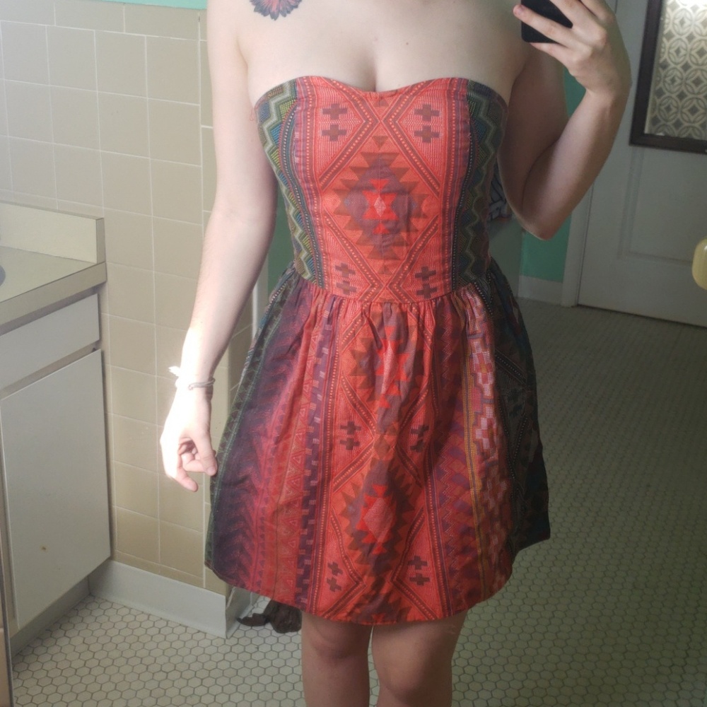 Dotwork Orange Dress Cute Strapless Design Cotton